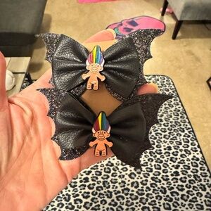 Rainbow Troll Bat Hair Clips